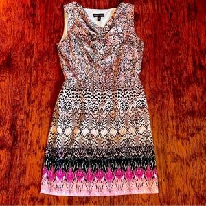 Dana Buchman Sz S Pink Brown Abstract Shift Dress Career Sleeveless A-line Drape